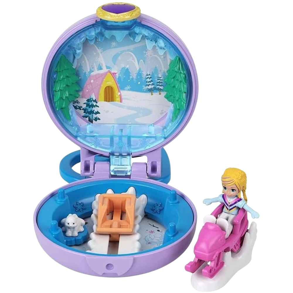Polly Pocket Winter Tiny Compact Snow Cabin with Micro Doll Accessories Toy 4+
