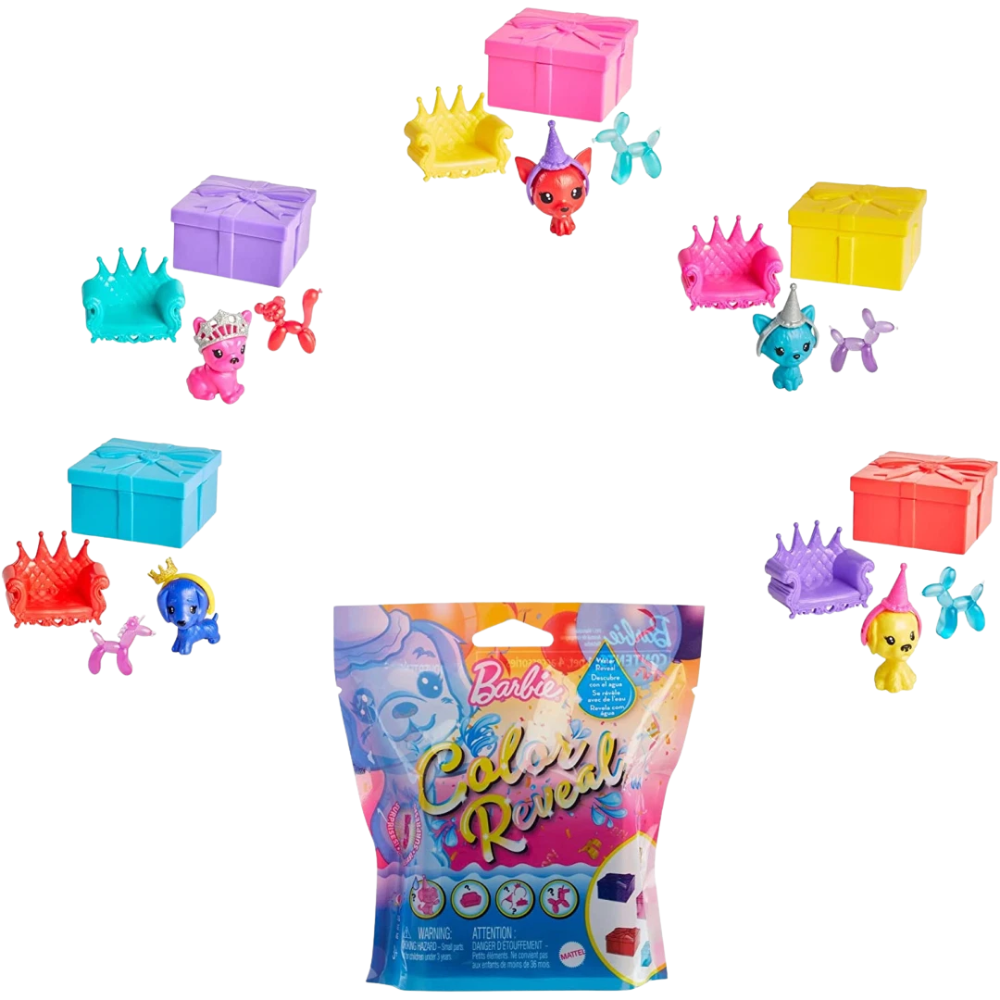 Barbie Colour Reveal Pet Blue Metallic Toy with 5 Surprises Mattel Mystery Animal