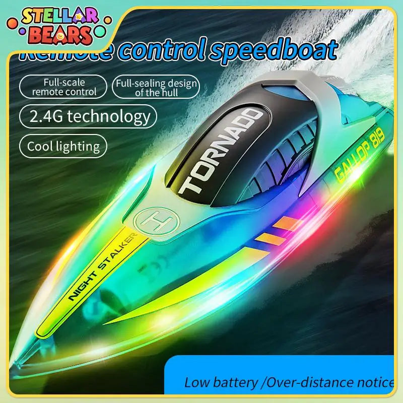 2.4G RC Racing Boat for Kids Dual Motor High-Speed LED Electric Speedboat Toy
