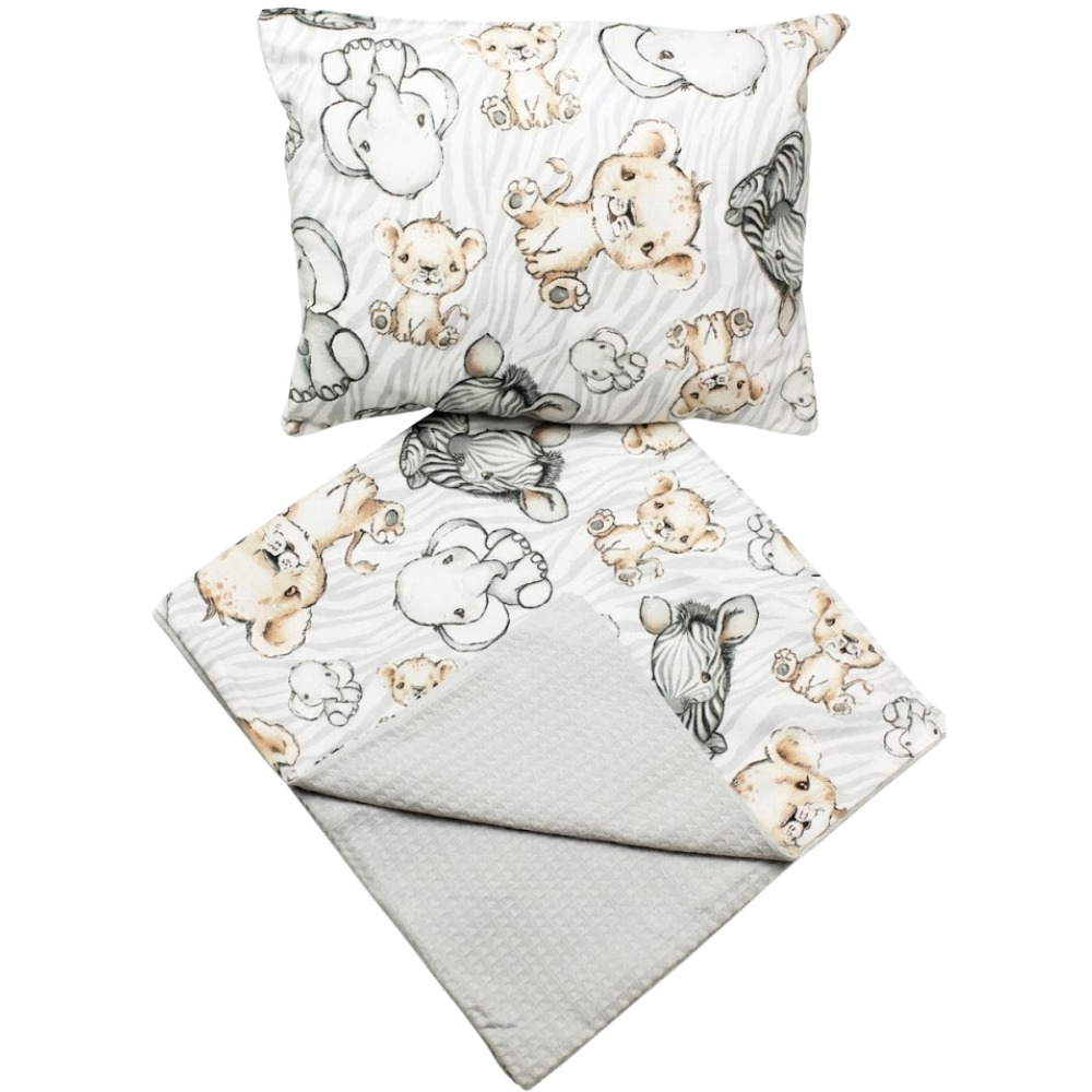 Baby Blanket and Pillow Set Jungle Giraffe Waffle Cotton Bedding for Crib and Pram