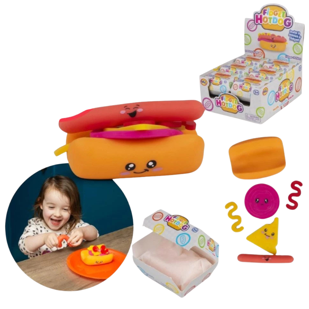 Fidget Hot Dog Toy 6-Piece Stackable Squishy Sensory Toy for Kids Adults
