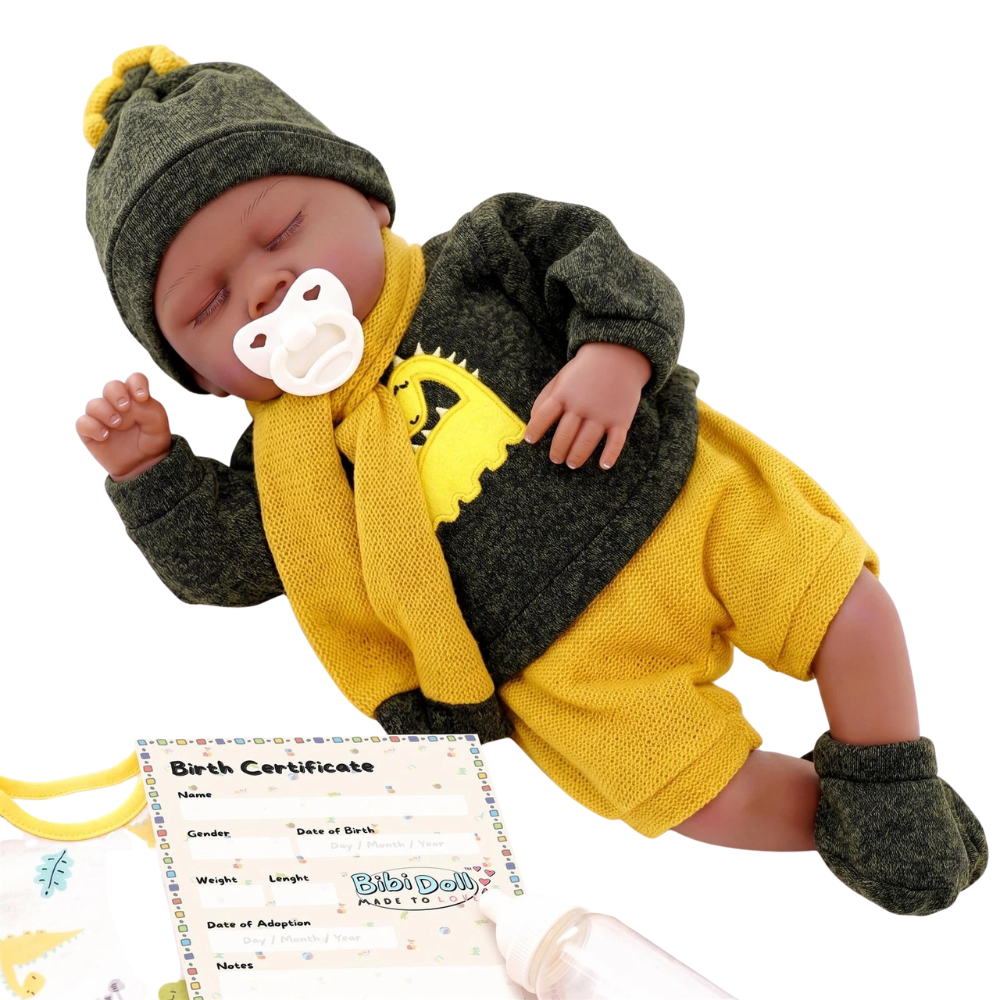 Black Baby Doll Ethnic Reborn Boy Sleeping 20-Inch Toy with Dummy & Bottle Bibi Doll