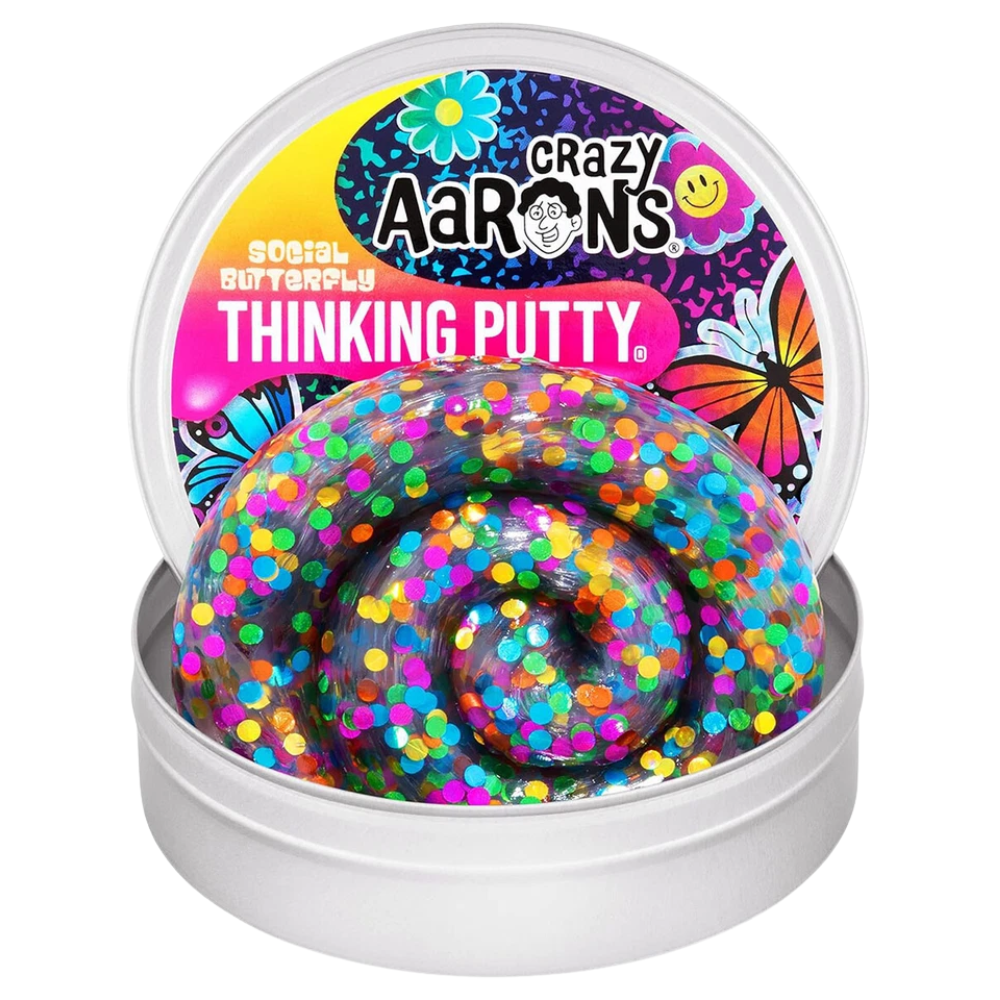 Crazy Aaron's Trendsetters Social Butterfly Thinking Putty Rainbow Confetti Putty Tin Collectible Sensory Toy