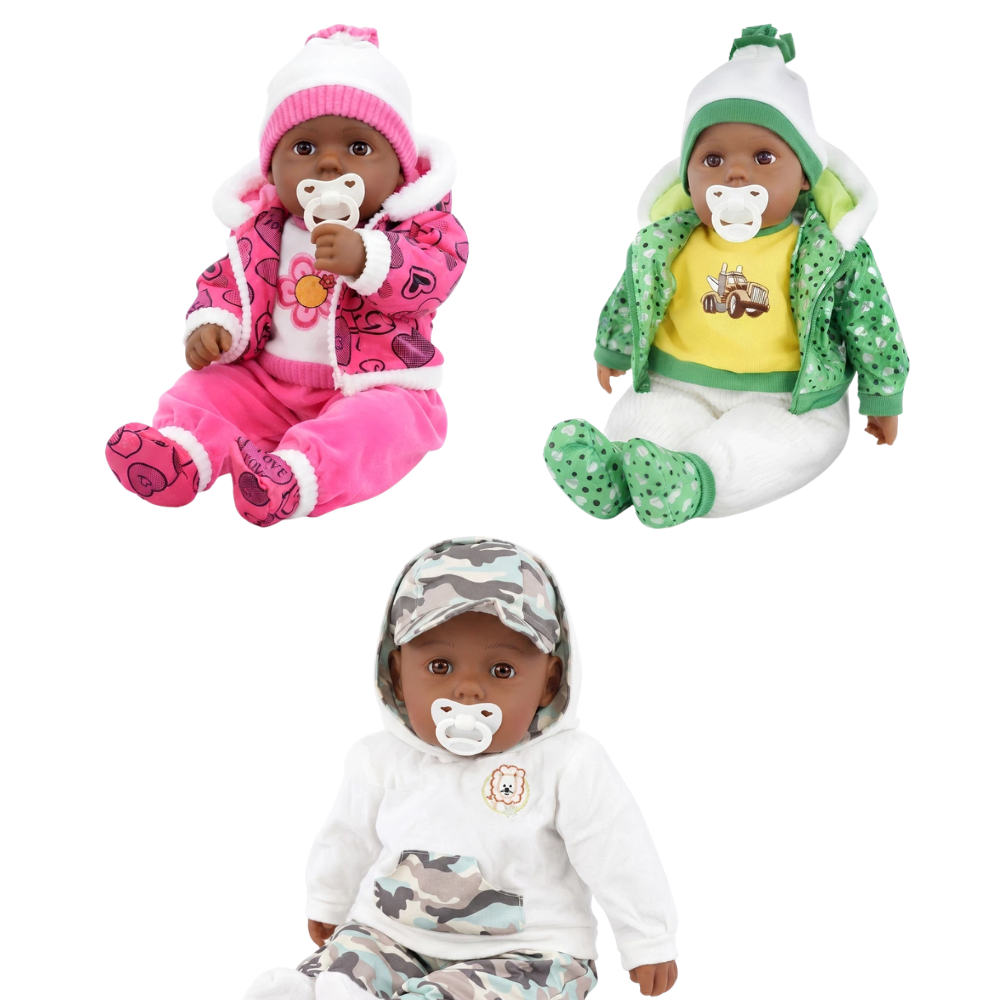 20 Inch Lifelike Ethnic Black Baby Doll Bibi Toy with Dummy Sounds & Accessories for Kids