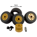 LEGO Large Gold Tires 4 Pack 3cm Wheels with Hubs Technic Pins Plates Genuine Parts