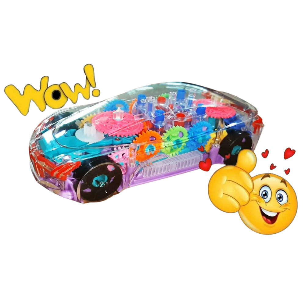 Toysrex Electric Transparent Mechanical Gear Race Car Toy for Toddlers Creative Play Fun