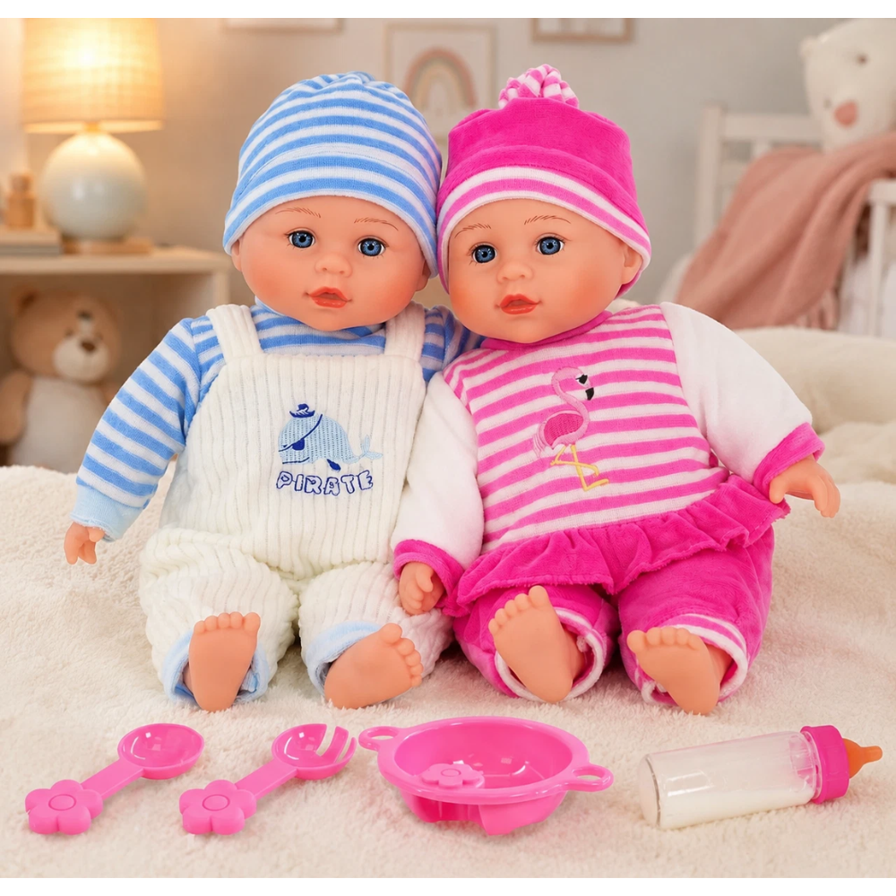 Twin Baby Dolls Girl Boy Bibi Twins Set 13-Inch Dolls with Magic Bottle Feeding Toy Set