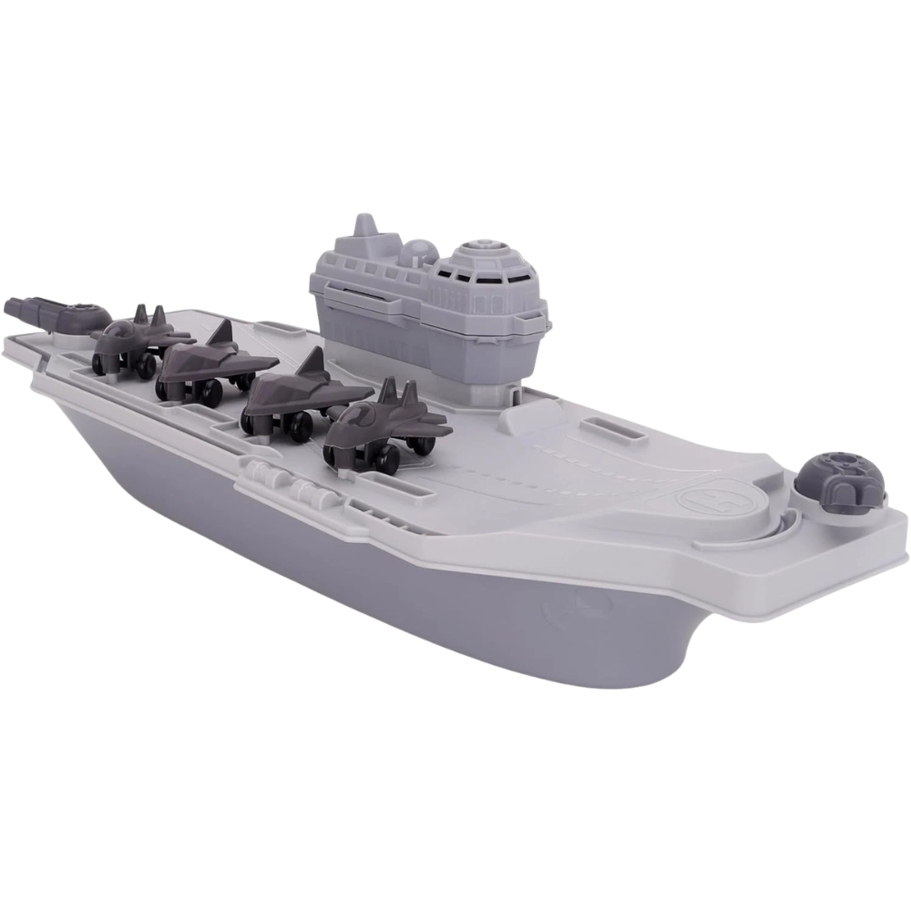 Toyland Aircraft Carrier Military Playset with 4 Detachable Fighter Jets, Floating Water Toy, Grey