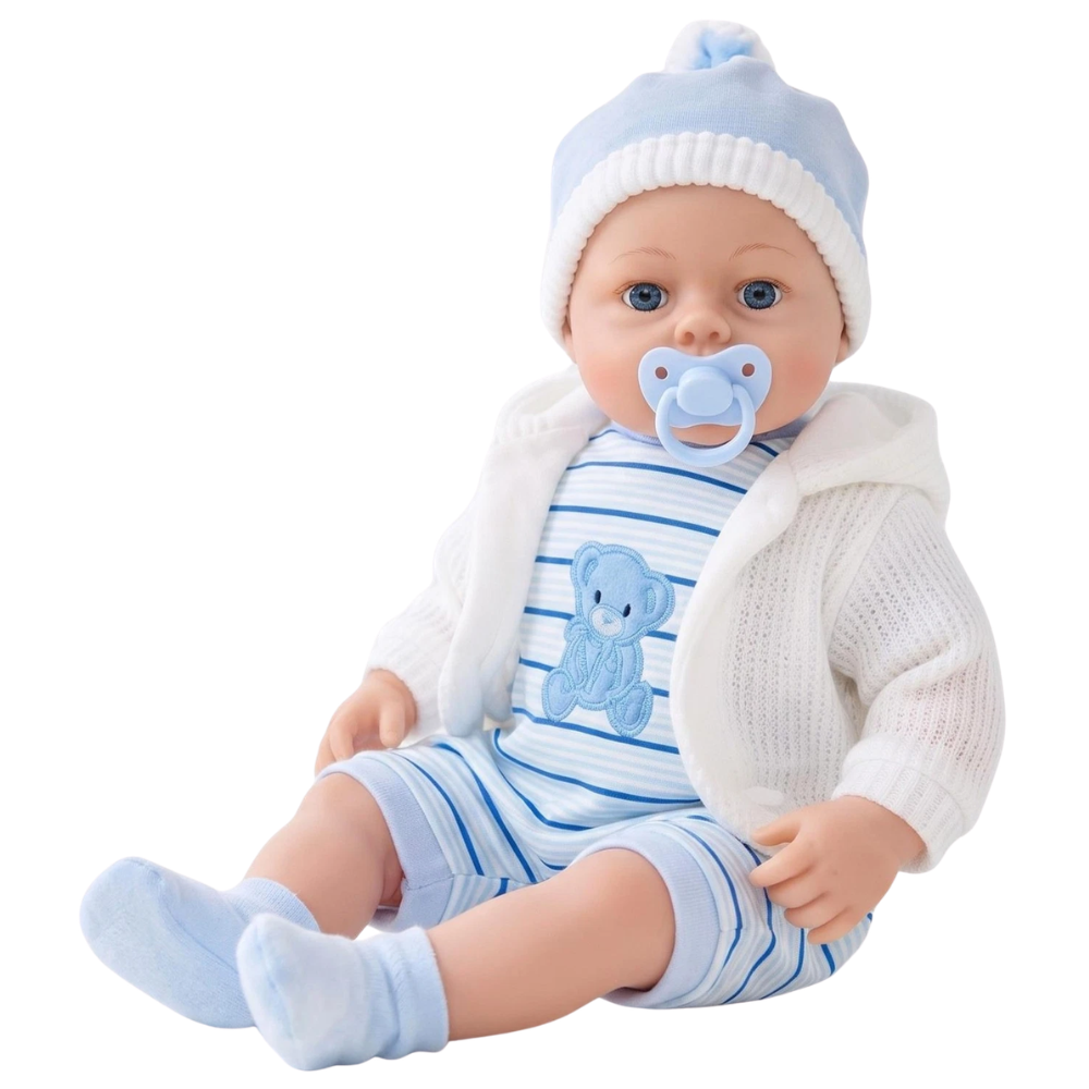 Baby Doll Boy Lifelike 18-Inch Soft Bodied Dolly Toy with Blue Outfit for Kids Pretend Play