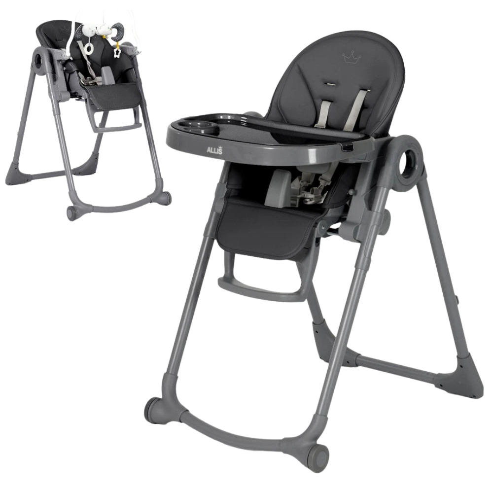 Folding Baby High Chair Adjustable Toddler Seat with Activity Toys and Safety Harness
