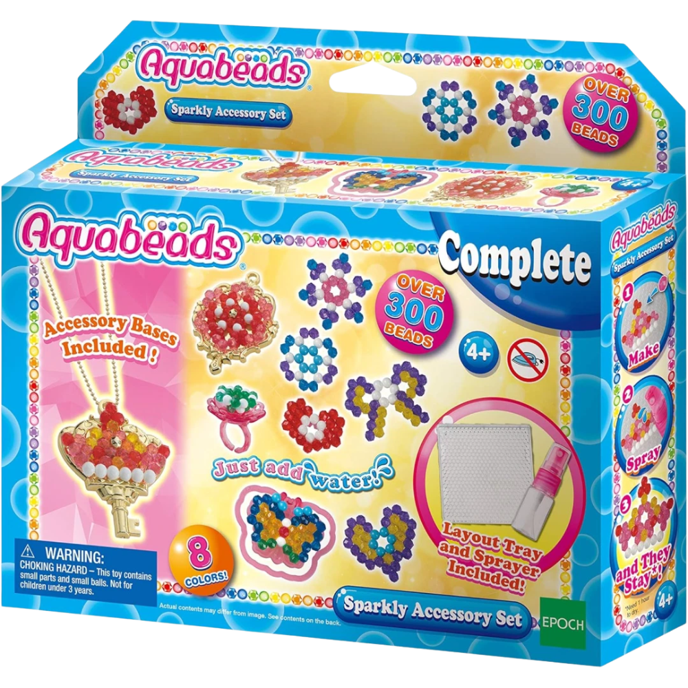 Aquabeads Sparkly Accessory Art Craft Bead Kit 300+ Beads Jewellery Set 4+