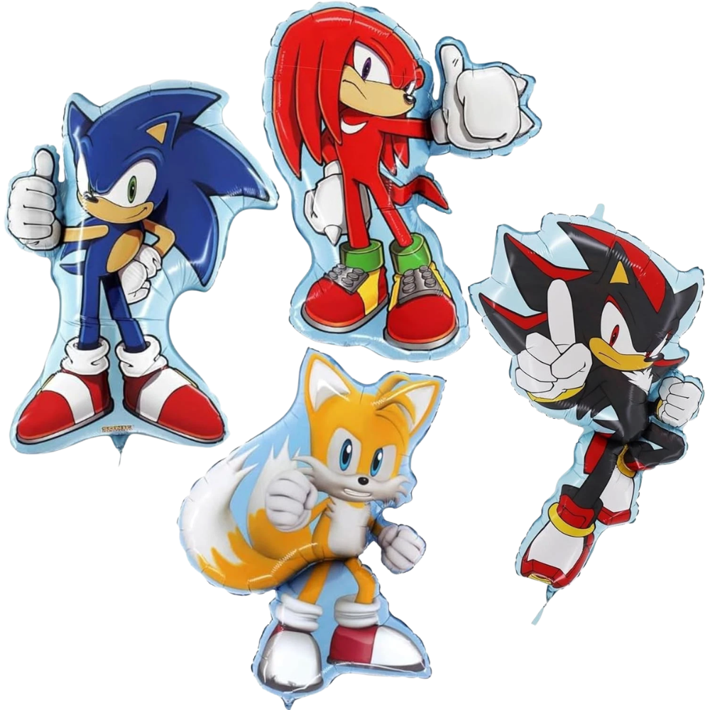 Toyland Pack of 4 Sonic Shaped Foil Balloons 81cm 32" Sonic Tails Knuckles Shadow Party Decor