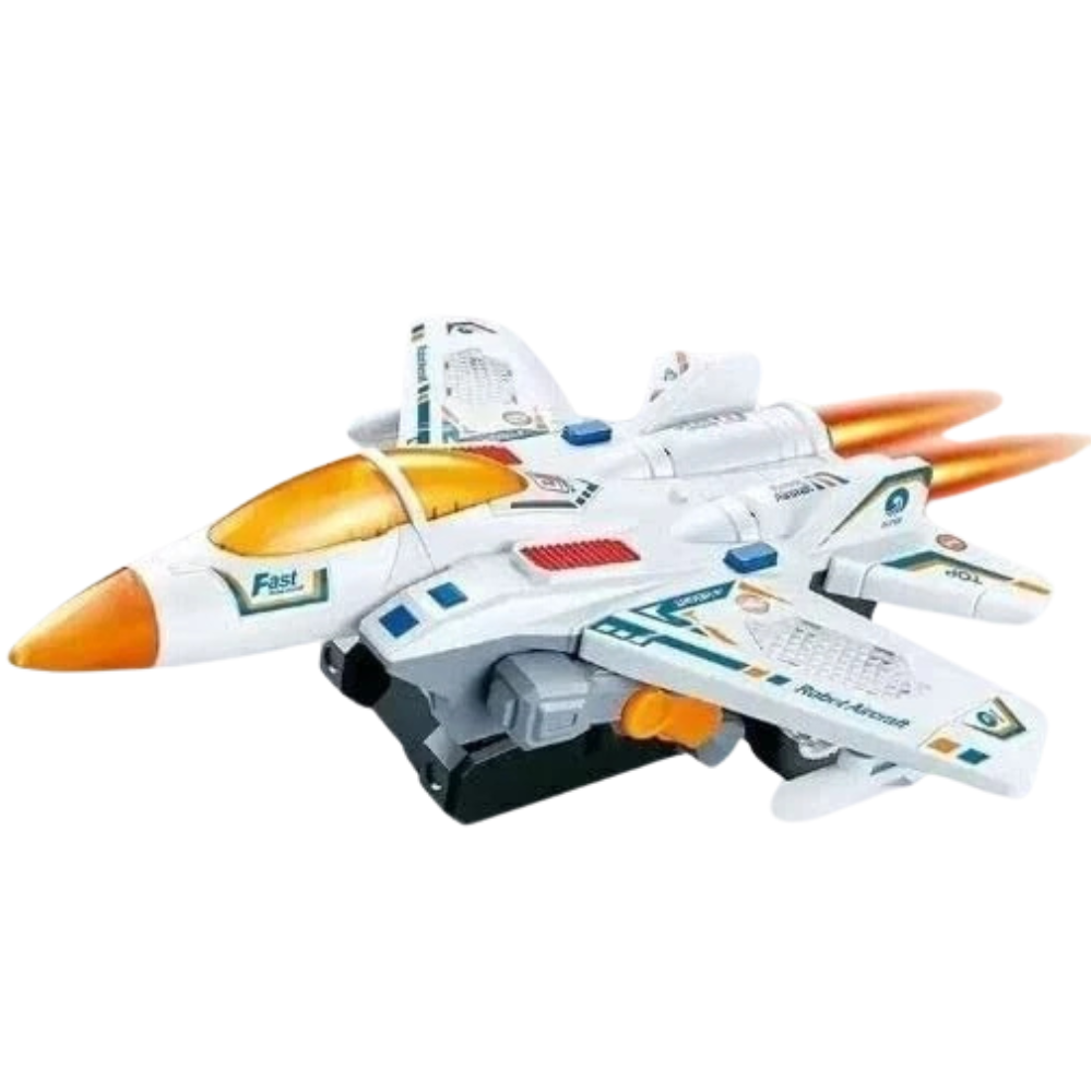 Bump and Go Transforming Aircraft to Robot Toy with 3d Lights & Sound for Kids Gift