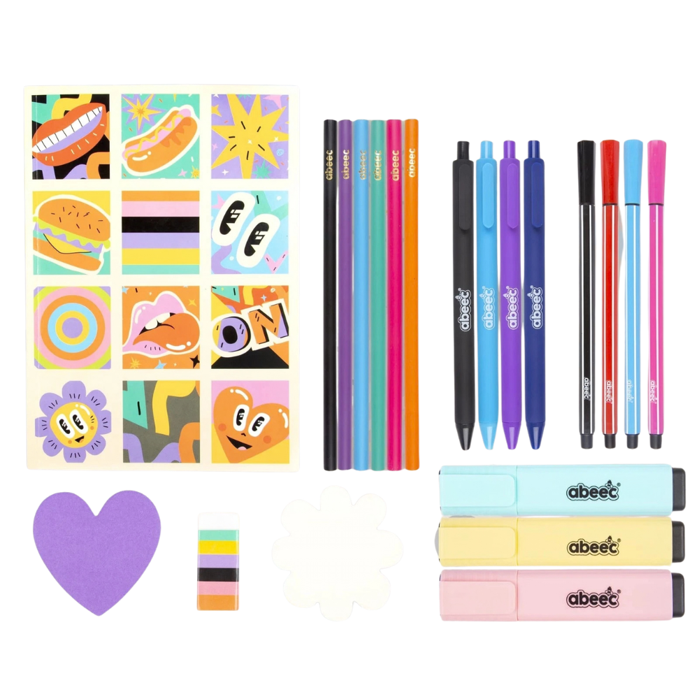 Abeec My Stationery Box Girls Notebook Set with Pens Pastel Highlighters Pencil Gift Set