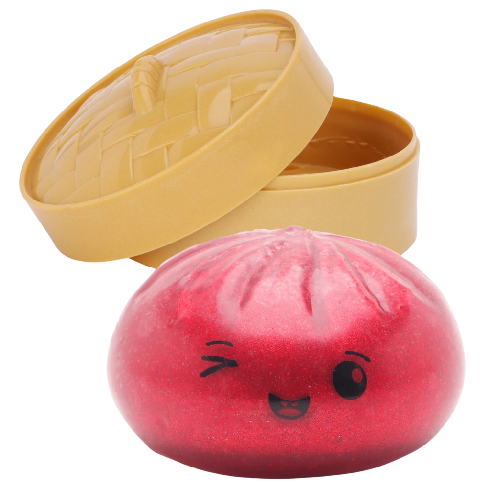 Toyland Shiny Red Squishy Bao Dumpling Sensory Fidget Toy with Steamer Box