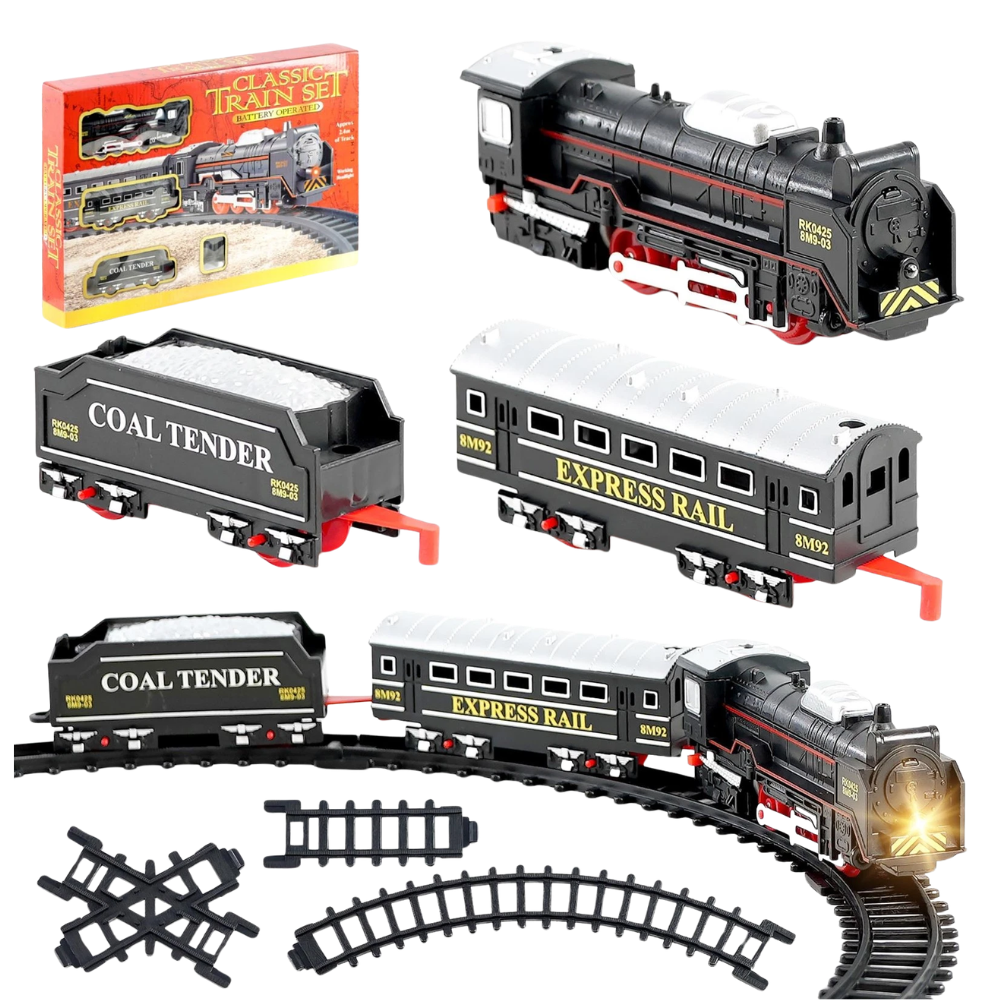 Classic Battery Operated Train Set with Lights Track Carriages Vintage Toy Gift Kids 3+