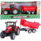 Toyland 37cm Red Tractor & Trailer with Lights Sound Friction Farm Toy 3+