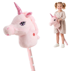 Pink Unicorn Hobby Horse Stick Toy with Galloping Sounds Ride On Pretend Play 81cm