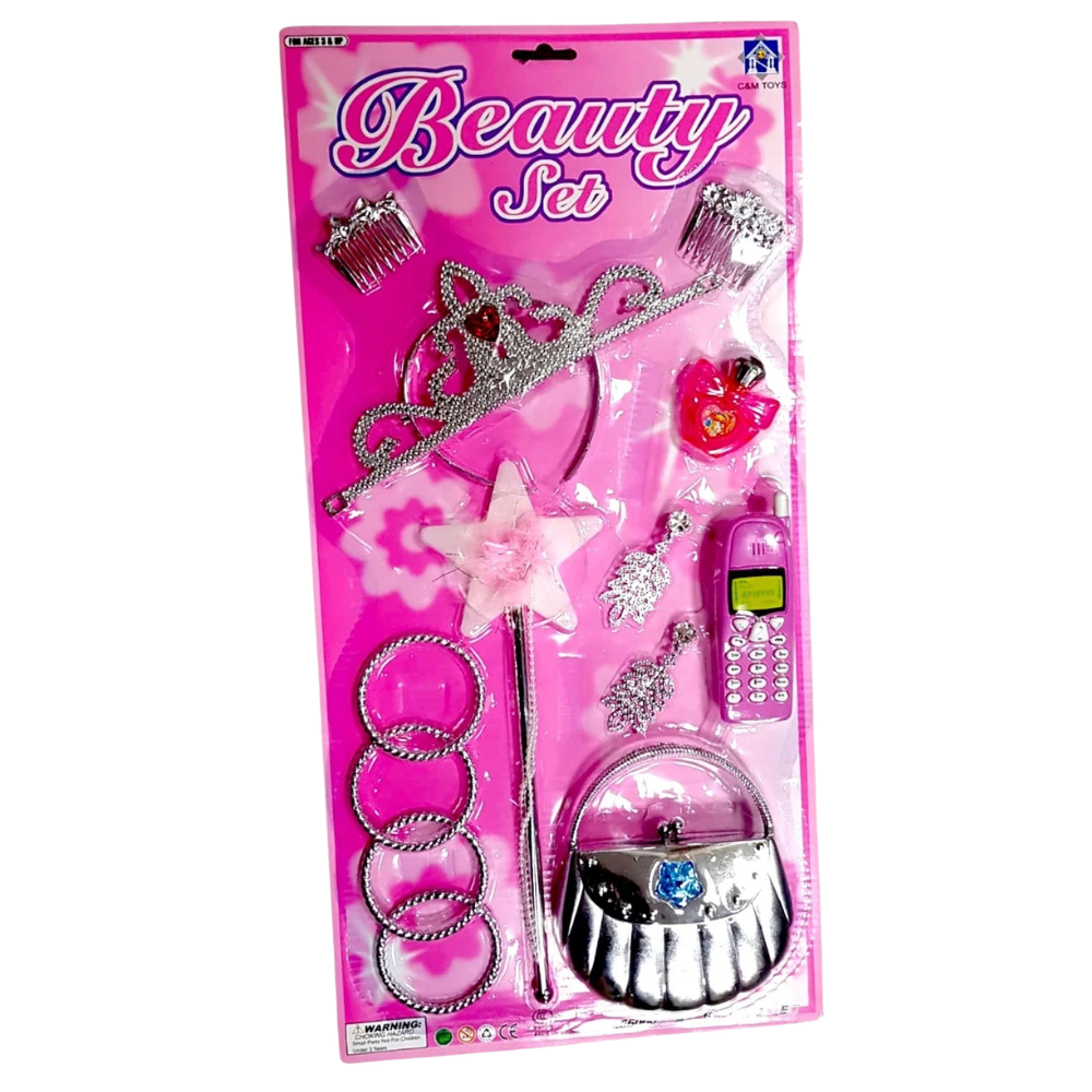 Kids Girls Princess Beauty Jewelry Set Earring Crown Necklace Role Play Dress Up Toy