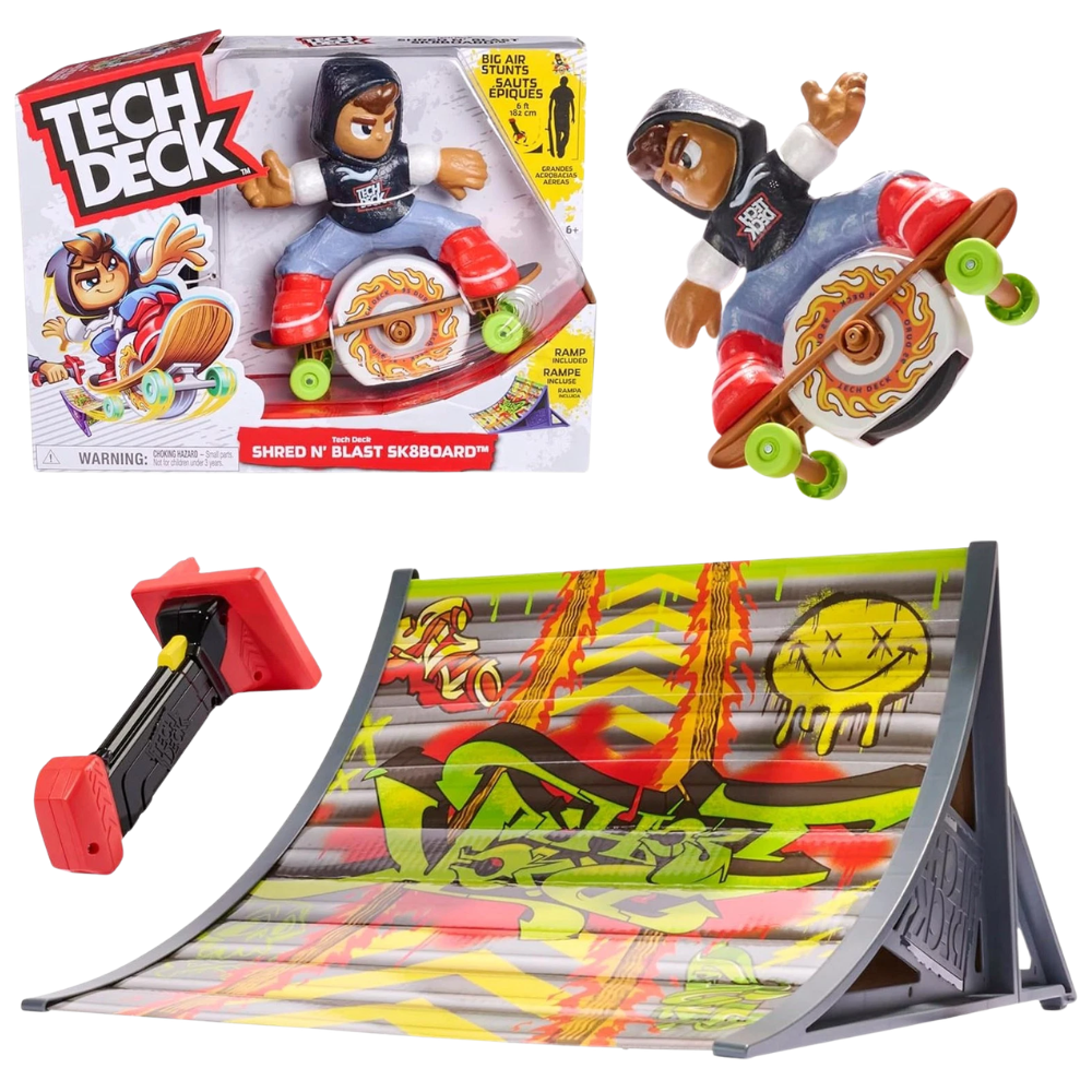 Tech Deck Shred N Blast Motorised Fingerboard Skateboard Toy Jump Ramp Tricks 6+ Kids Gift