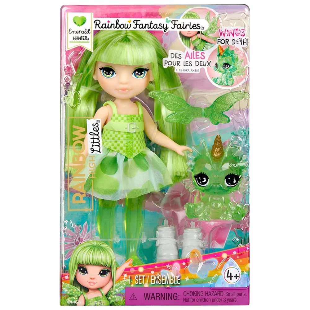 Rainbow High Littles Emerald Hunter Fantasy Fairy Doll with Green Hair, Dragon Pet and Wings