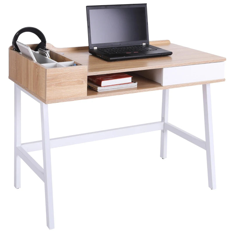 Writing Desk with Cable Management – Oak and White Workstation