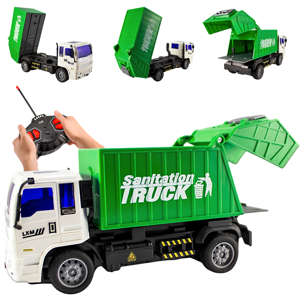 Remote Control Garbage Truck Toy with Lifting Bin Lights RC Sanitation Truck for Kids