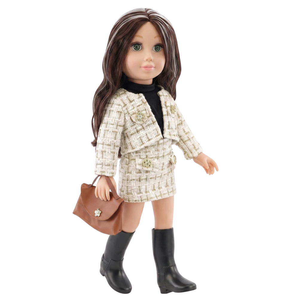 BiBi Doll 18" Kiara Fashion Baby Doll Green Eyes Movable Curly Hair & Stylish Outfit