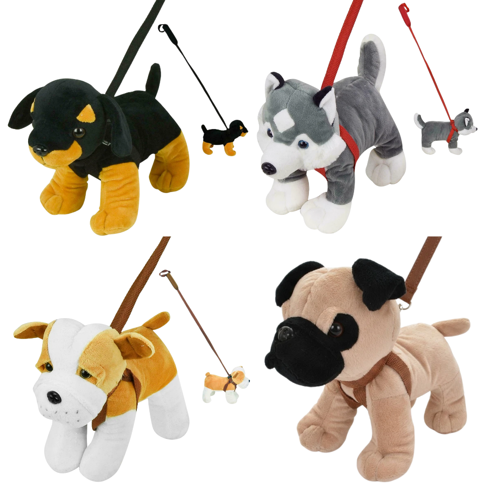 Standing Plush Dog Toy with Lead & Harness 30cm Soft Stuffed Puppy Kids Gift