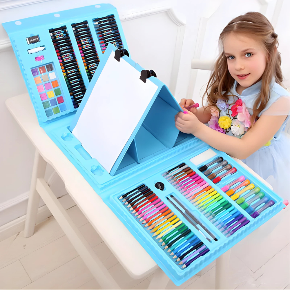 Rls 208 Piece Deluxe Blue Colouring Art Set in Portable Case for Kids Drawing and Painting