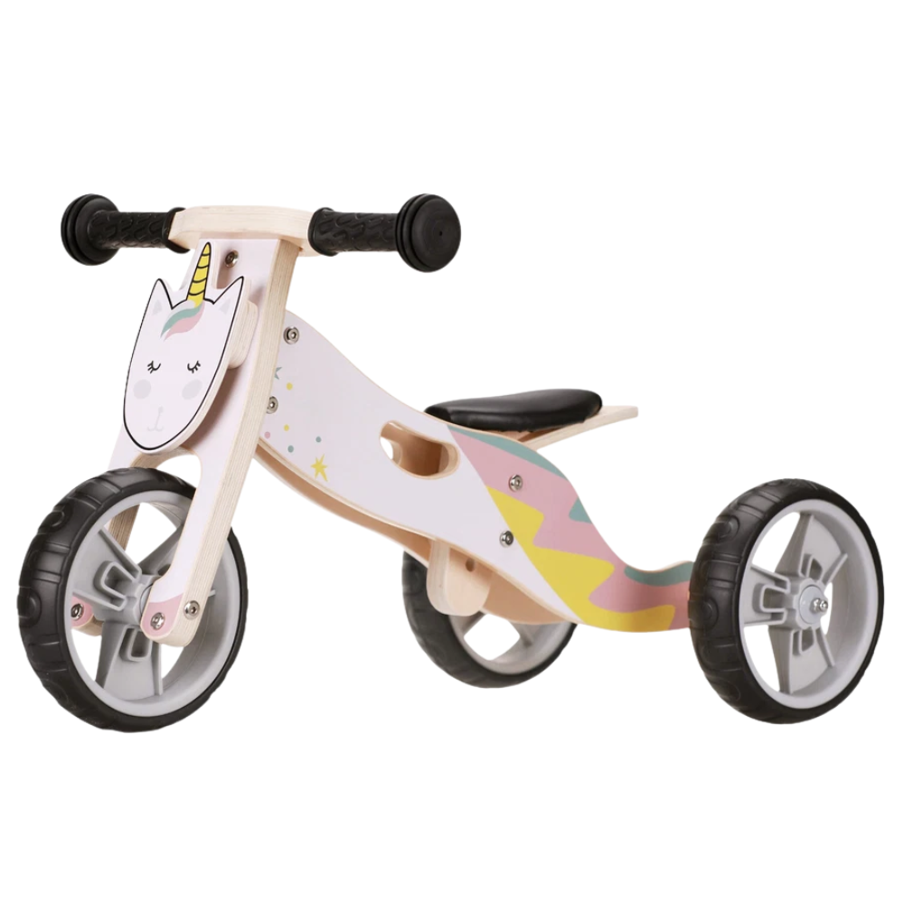 Toddler 2-in-1 Wooden Balance Bike Tricycle Unicorn Ride-On Toy