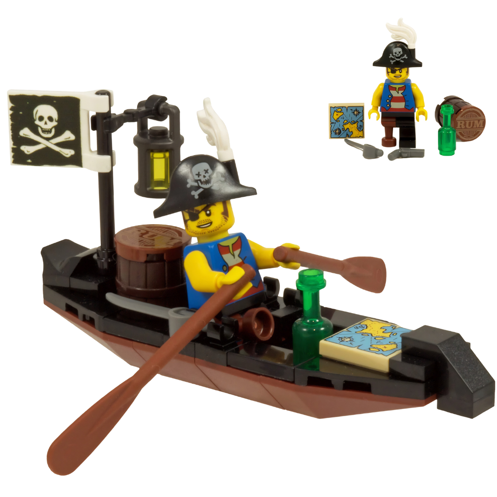 LEGO Pirate Boat Ship with Minifigure, Treasure Map, Jolly Roger Flag & Accessories
