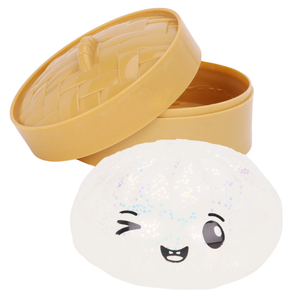 Toyland® Iridescent Glitter Squishy Bao Dumpling Fidget Toy with Reusable Steamer Box Ages 3+