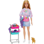 Barbie Malibu Pet Stylist Doll with Puppy Cart and 14 Accessories Playset Kids Role Play Gift