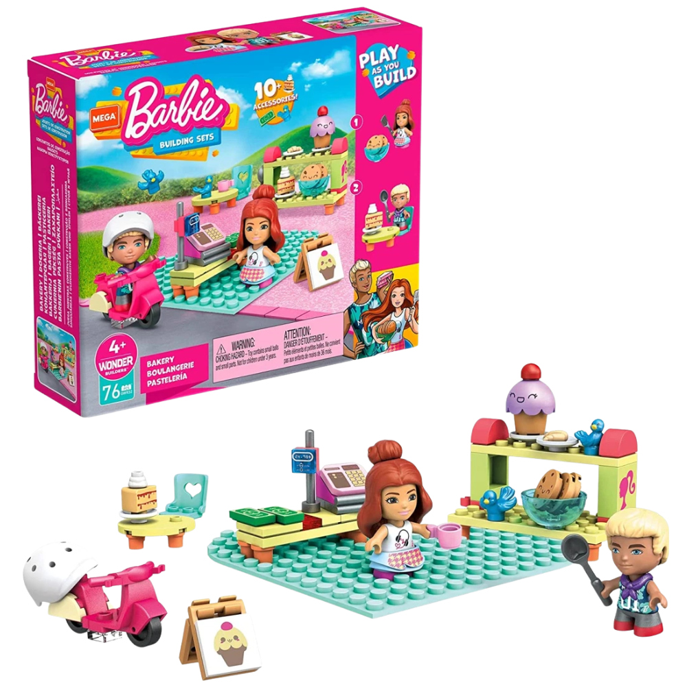 Barbie Mega Construx Bakery Building Set with Barbie Ken Dolls Accessories Mattel Kids 4+