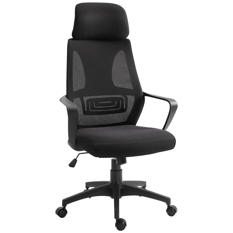 Black Mesh Office Chair with Headrest & Adjustable Height