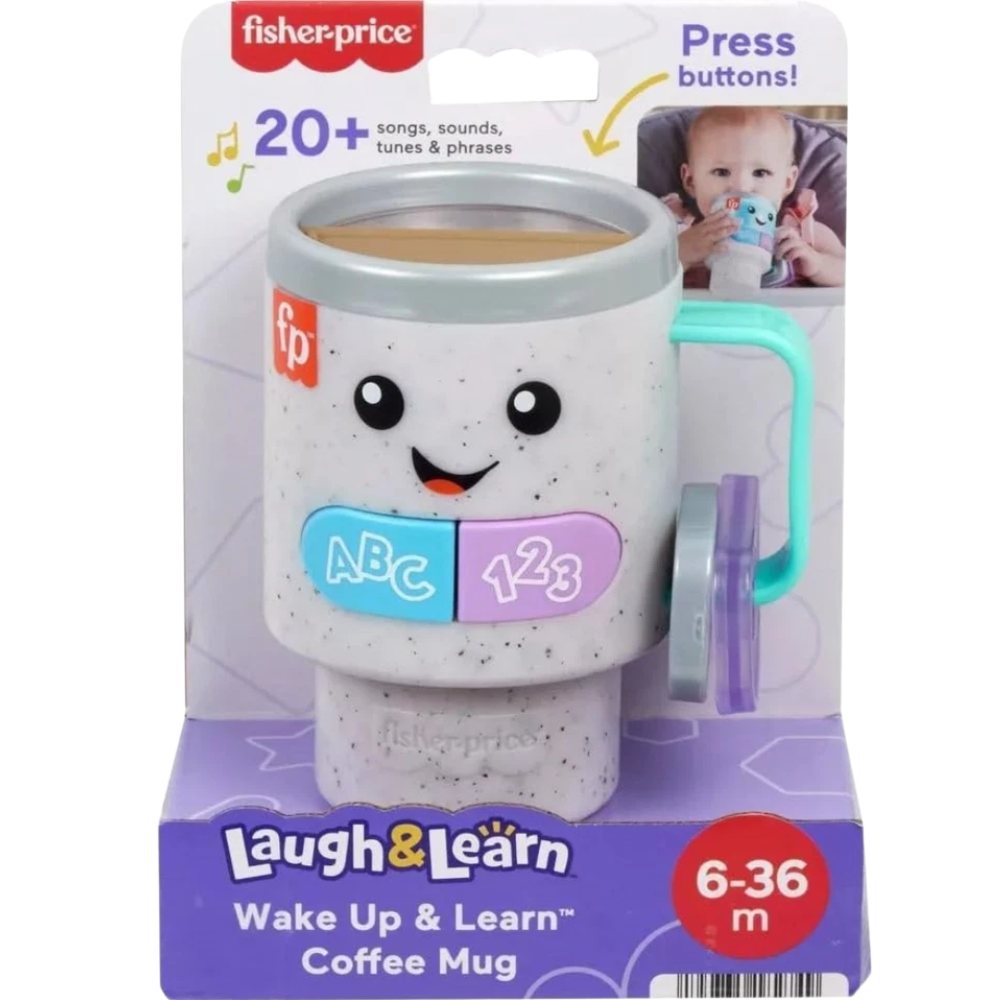 Fisher-Price Laugh & Learn Wake Up & Learn Coffee Mug Baby Toy with Lights Music Learning Fun