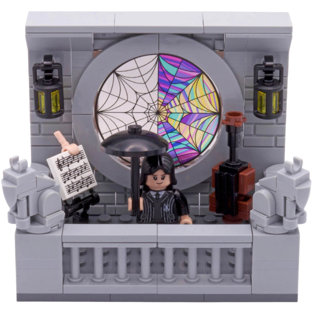 Wednesday Addams Balcony Scene Addams Family Custom Kit Made with Real Lego Bricks Display Set