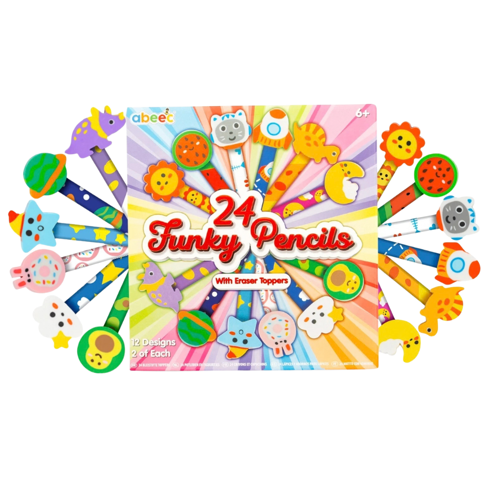 24 Kids Pencils with Eraser Toppers Animal Dinosaur Party Bag Classroom Gifts