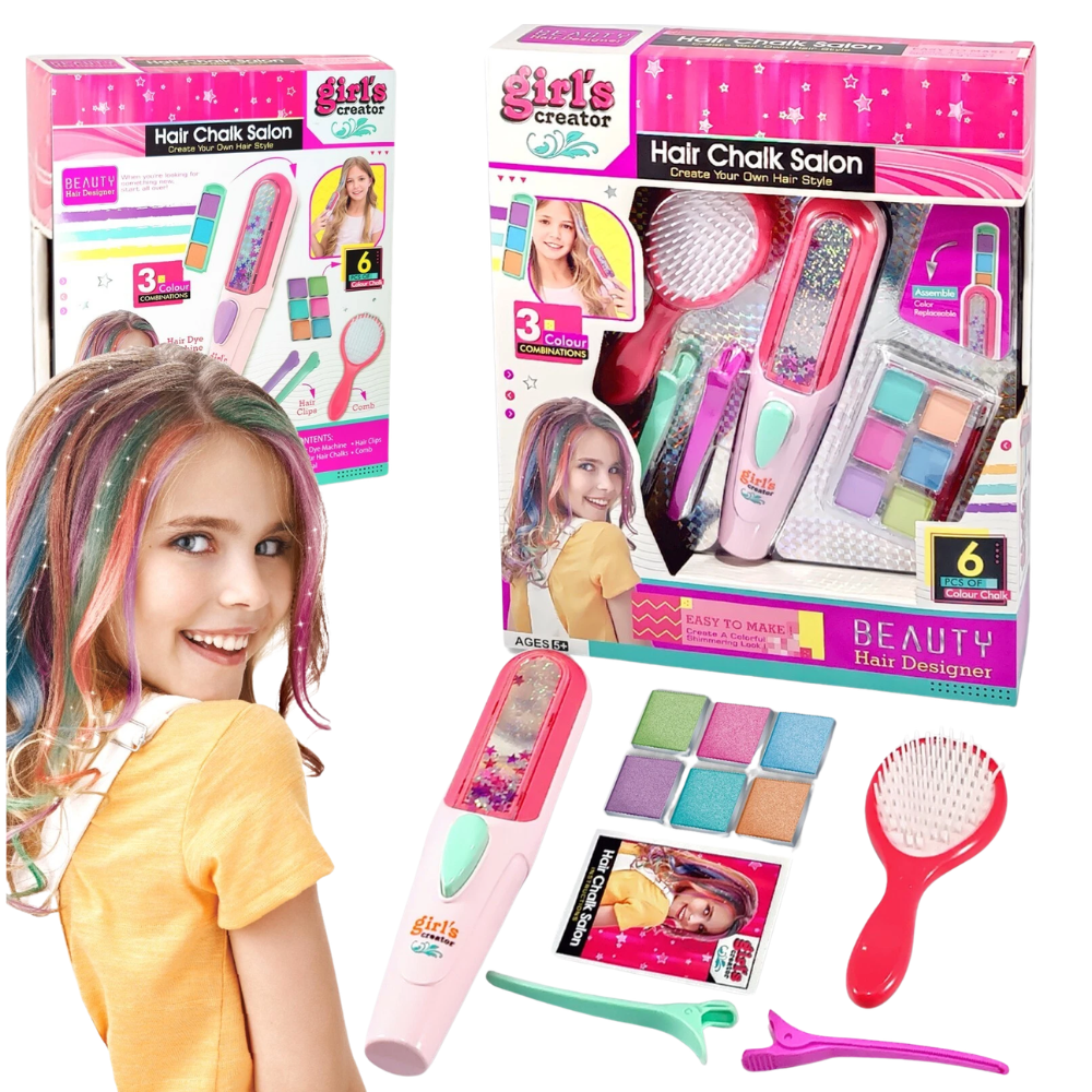 Kids Makeup & Hair Salon Set with Hair Chalk Tattoo Pens & Stencils