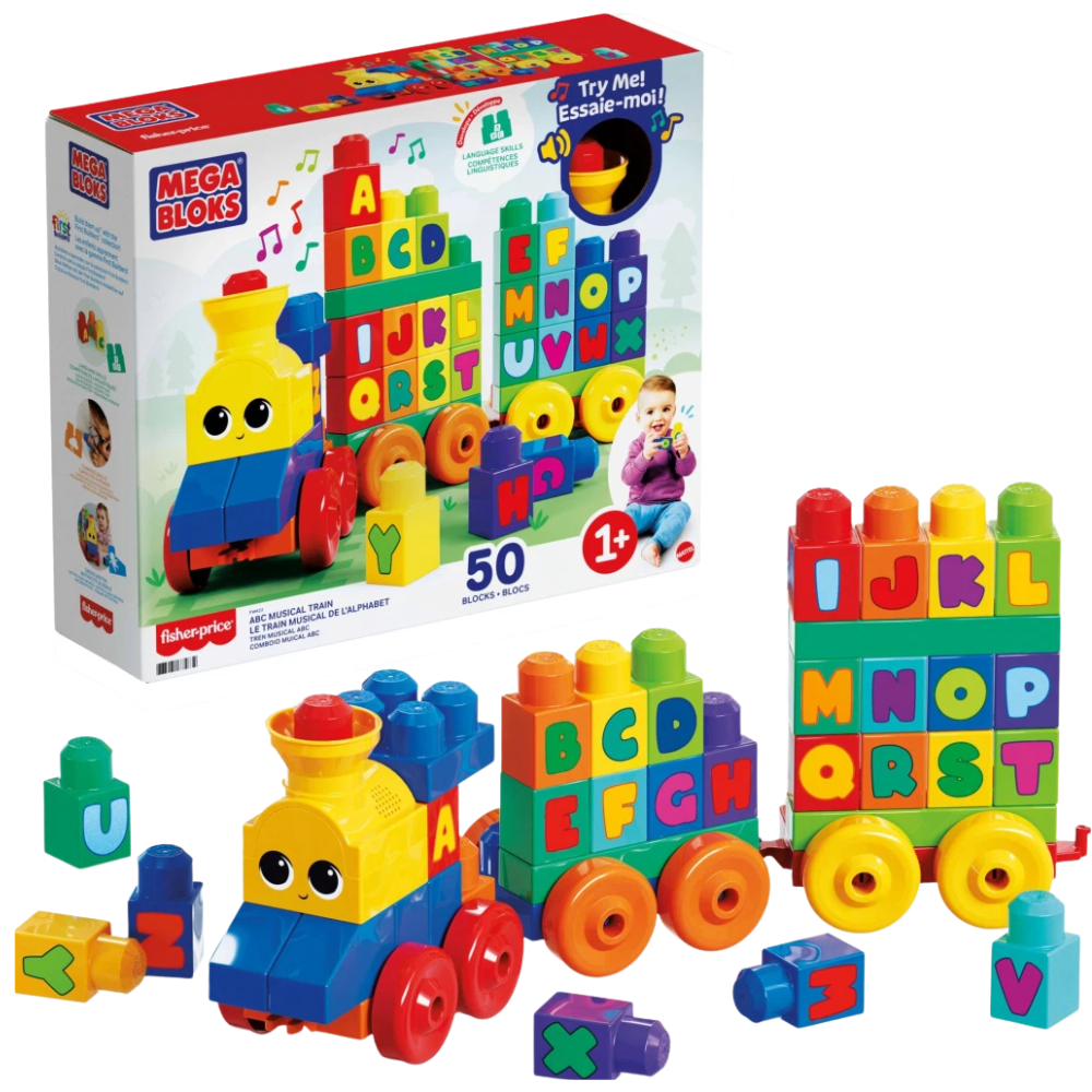 Mega Bloks Abc Musical Train 50 Piece Building Set Learning Toy for Toddlers Kids Play