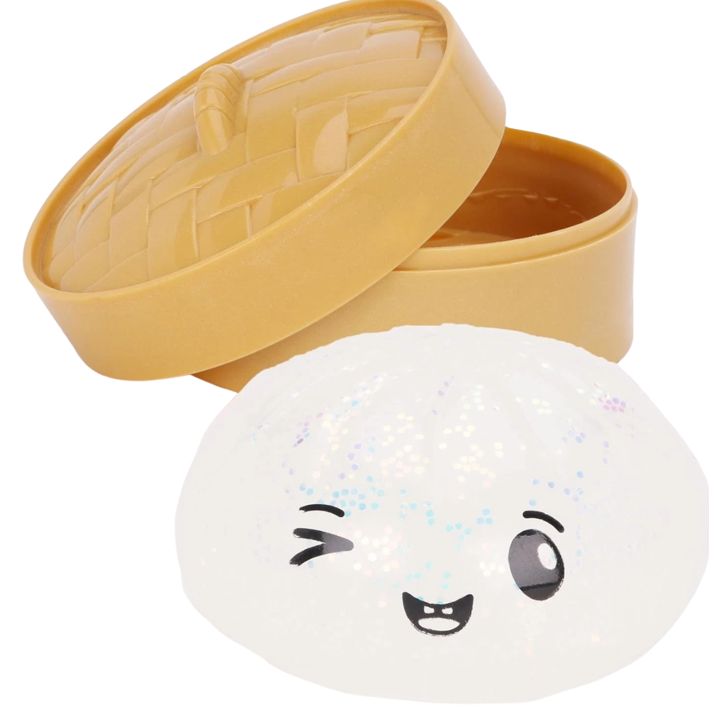 Toyland Iridescent Glitter Squishy Bao Dumpling Sensory Fidget Toy with Steamer Box