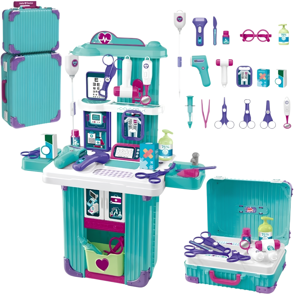 2-in-1 Doctor Toy Set Medical Trolley Suitcase Hospital Role Play Kit Kids 3+ with Accessories