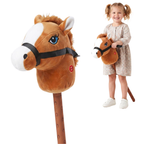 Brown Hobby Horse on Stick 73cm Plush Toy with Galloping Neighing Sounds for Kids Age 3+