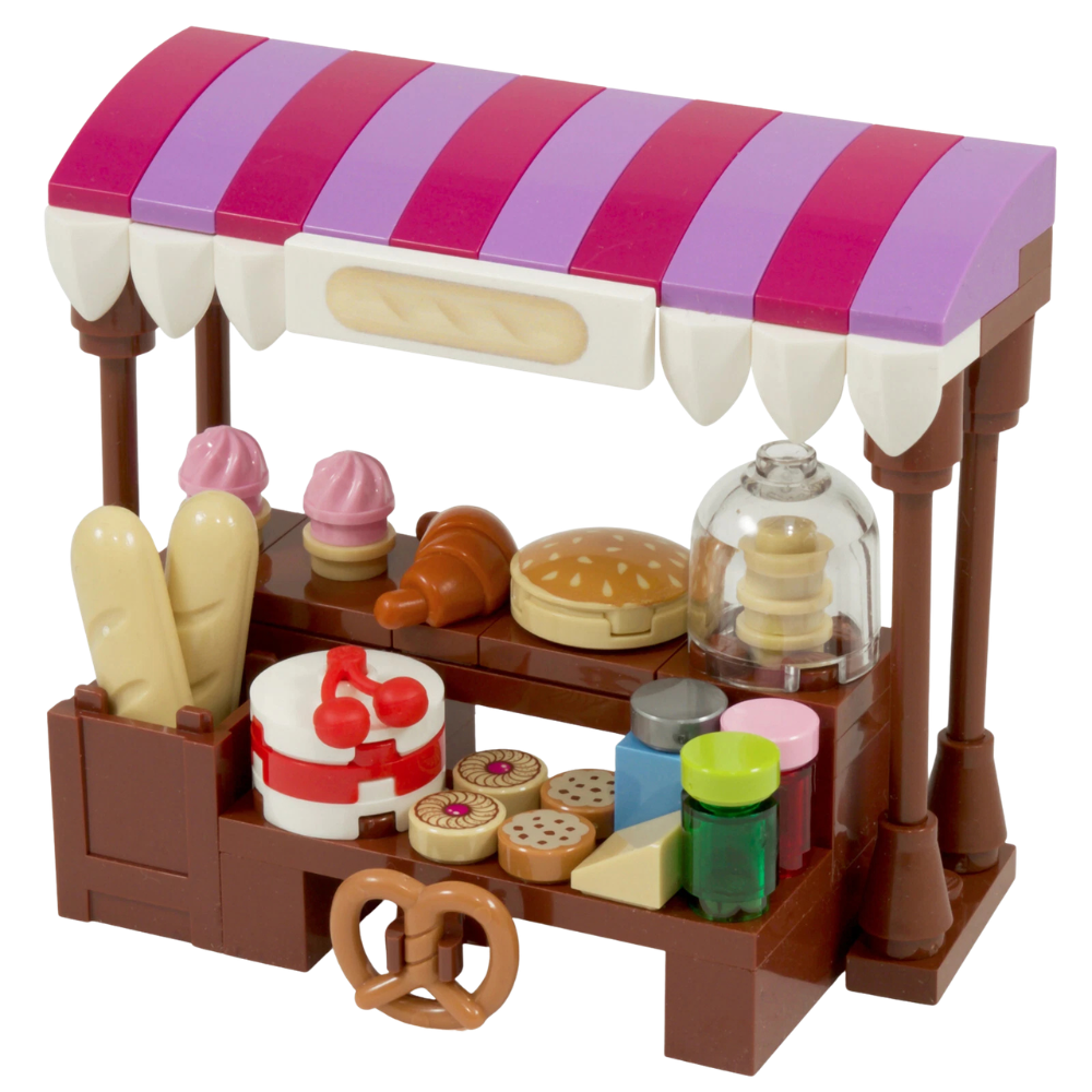 Lego Market Stall Bakery Cake & Bread Shop Custom Kit Made with Real Lego Bricks Display Set