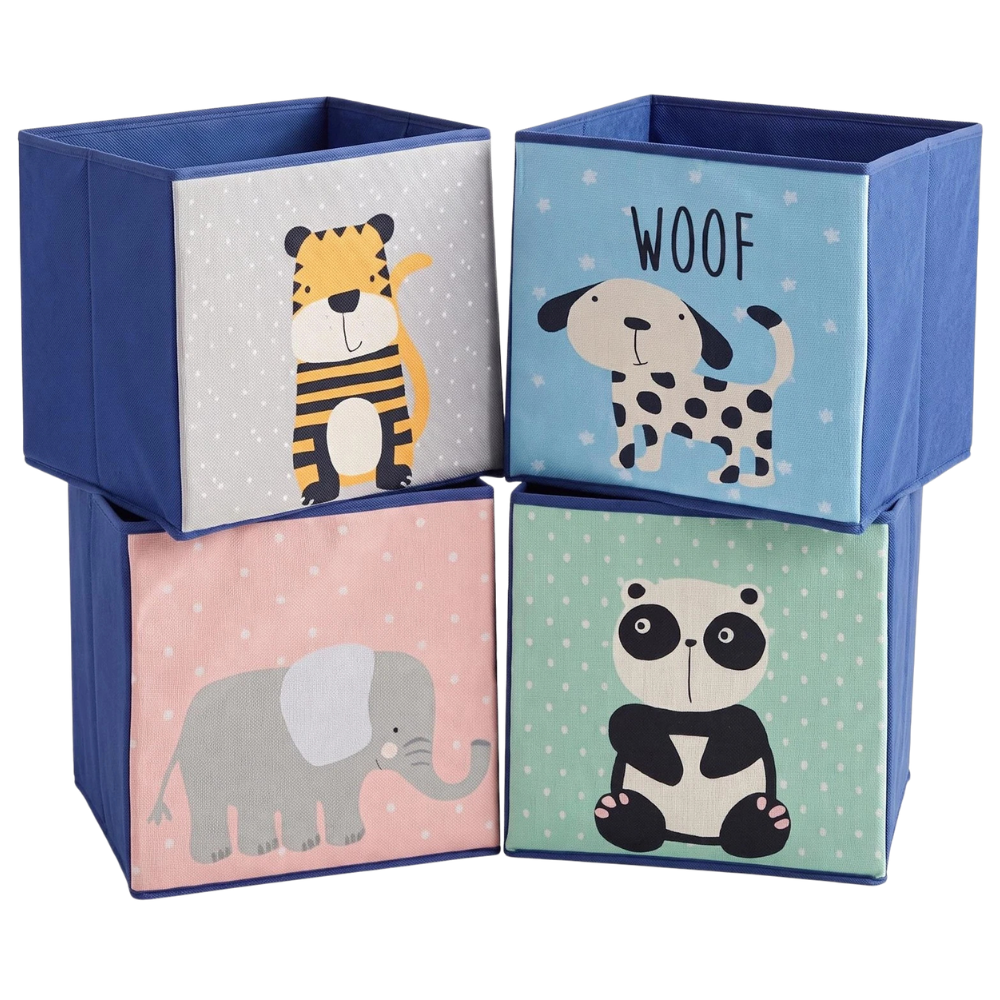 Kids Storage Cubes Set of 4 Animal Designs Foldable Toy Boxes 30cm