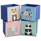Kids Storage Cubes Set of 4 Animal Designs Foldable Toy Boxes 30cm