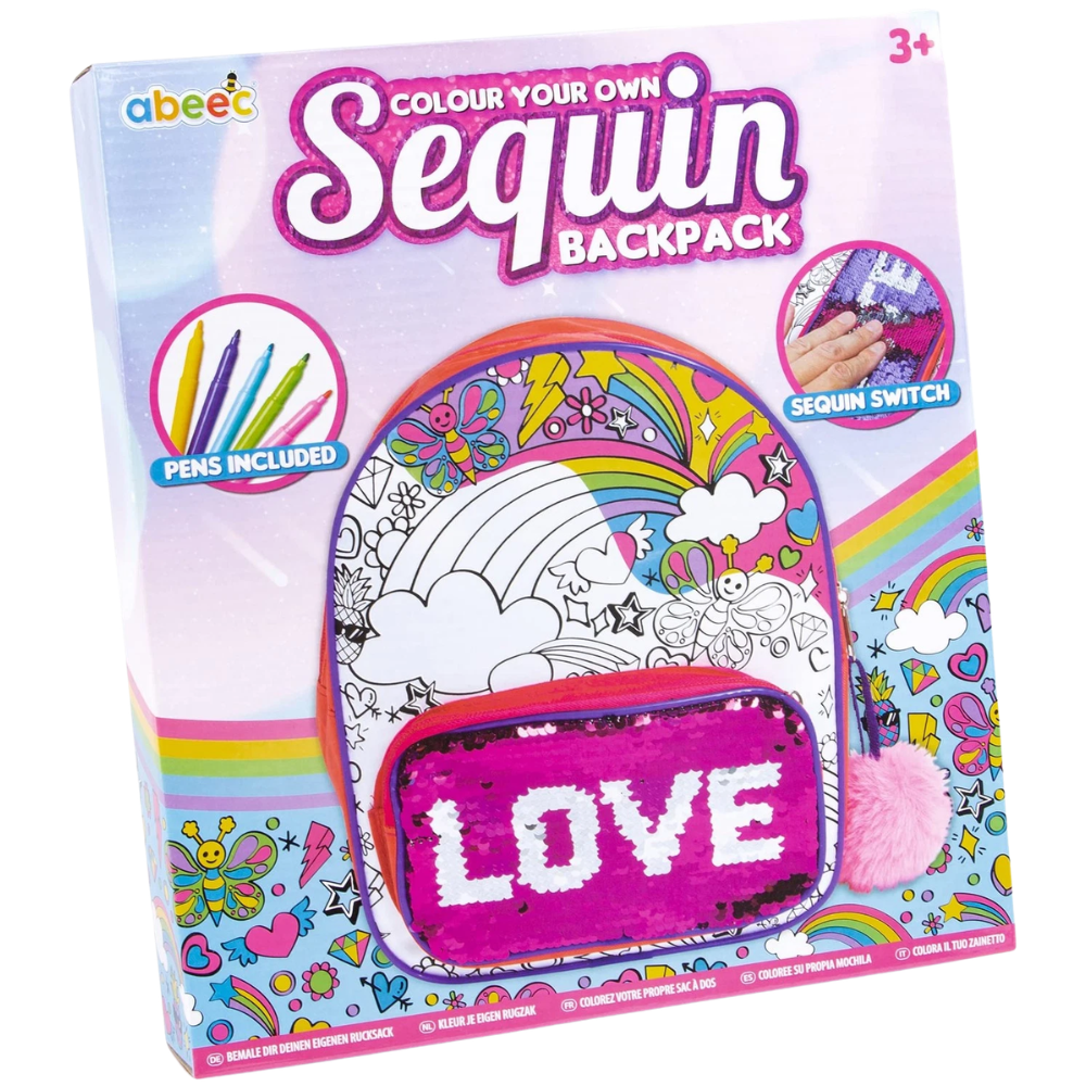Abeec Colour Your Own Sequin Backpack Craft Kit with Pens Creative Kids Activity Toy Gift Art Set 3+