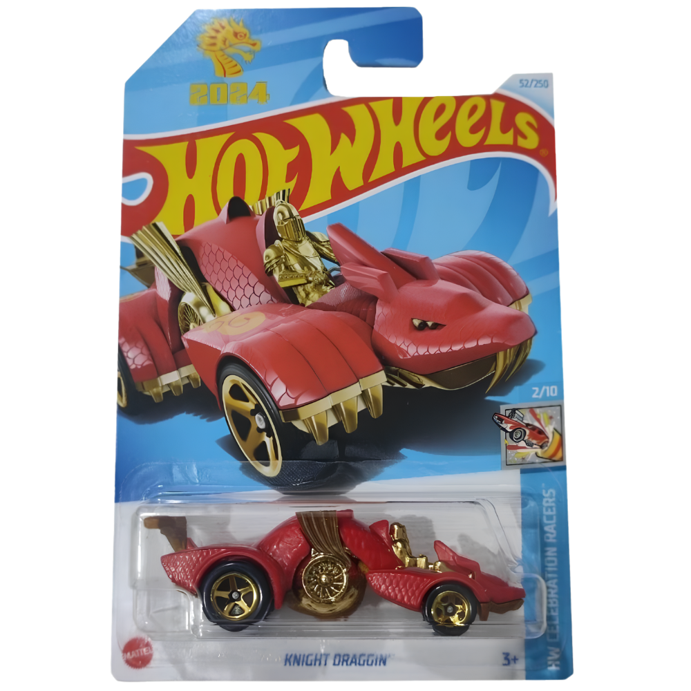 Hot Wheels Knight Draggin Die-Cast Vehicle 1:64 Scale Gold Red Model Car Collectible Toy