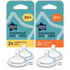 Tommee Tippee Advanced Anti-Colic Teats Pack of 2 Soft Silicone Breast-Like Bottle Teats